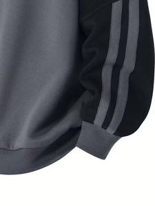 Men's Casual Streetwear Hoodie with Half-<b>Zip</b> Front Contrast Color Block & Stand Collar Design Versatile Regular Fit Sweatshirt - Product Image 4