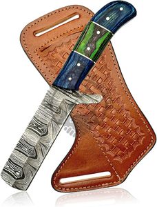 Cuchillo cortador de toro de acero de Damasco personalizado hecho a mano, cuchillo de caza EDC de vaquero fijo de borde plano, mango de madera exótica para acampar DIY - Product Image 2
