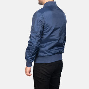 Venta al por mayor de invierno azul de satén Stand Collar Bomber Varsity Jacket para Unisex con bolsillos funcionales - Product Image 5