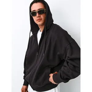 Sudadera con Capucha Básica para Hombre, con Cierre, Manga Larga, Corte Holgado, Informal, con Bolsillos, Color Café, para Otoño - Product Image 4