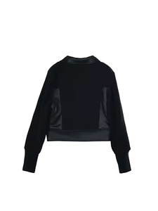 แจ็คเก็ตมอเตอร์ไซค์ดีไซน์ใหม่ สีดำ น้ำหนักเบา หนังเทียม ซิป แขนถักยืดหยุ่น สไตล์สาวเท่ - Product Image 3