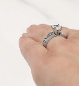 Princess Cut Moissanite Sterling Silver Engagement <b>Ring</b> with Channel Set for Wedding Party Anniversary - Product Image 2