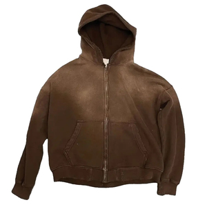 Nouveau sweat à capuche pour homme en couleur unie, de haute qualité, surdimensionné, à épaules tombantes, avec fermeture éclair, effet délavé à l'acide - Product Image 6