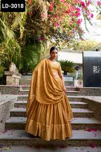 Ropa étnica india Pure Chanderi Plain Lehenga Choli con borde de trabajo Zari con bordado de lentejuelas trabajo Lase Border Dupatta Set - Product Image 2