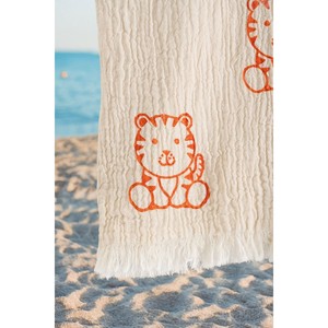 Varol 100% Organic Cotton Muslin Kids' <b>Poncho</b> with Striped Tiger Pattern Square Bath Towel Set for Baby Care for Babies - Product Image 4