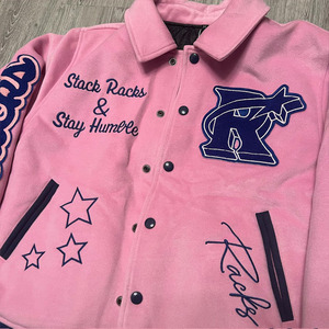 เสื้อแจ็กเก็ตเบสบอลแขนหนังของผู้ชายเสื้อกันลมปักอักษรกำมะหยี่สำหรับฤดูหนาว - Product Image 6