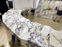 Raffiner l'approvisionnement en pierre Bvlgari inspiré de la table en marbre blanc violet décoration intérieure polie avec grande dalle de pierre