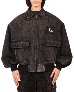 Chaqueta de mezclilla lavada con ácido de gran tamaño para mujer, logotipo personalizado, cremallera, cuello acanalado, negro sólido, temporada de invierno, venta al por mayor genuina - Product Image 6