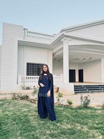 Traje Salwar Kameez/Vestido de Tres Piezas con Corte Recto, Bordado Zari y Kundan, Color Azul, Talla M-5XL, Algodón Natural Puro, para Fiesta