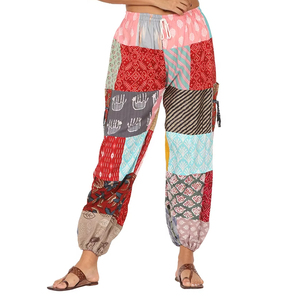 Femmes haut confortable Satin élastique Logo Patch sarouel Boho imprimer Baggy droit Yoga Joggers taille libre hiver plat avant - Product Image 1