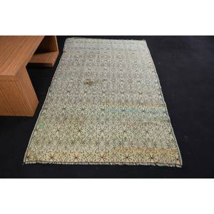 Alfombra de área de lana turca Vintage 4,3X7,4 pies verde beige diseño de retazos para sala de estar pasillo estilo Aubusson grande para adolescentes - Product Image 1