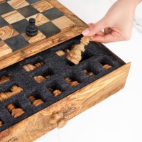 Jeu d'échecs artisanal en bois d'olivier ArtisRaw avec rangement, écologique et durable, jeu de société de luxe pour enfants
