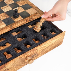 ชุดหมากรุกไม้มะกอกทำด้วยมือพร้อมที่เก็บของที่หรูหราและเป็นมิตรกับสิ่งแวดล้อมทนทาน CG019เกมกระดาน - Product Image 5