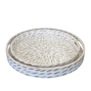 Morden Style High End Mother of Pearl <b>Serving</b> <b>Trays</b> Handmade Mother of Pearl Inlaid <b>Round</b> <b>Trays</b> for Decoration - Product Image 3
