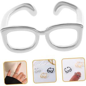 Anillo de cobre con forma de gafas para mujer, accesorio de moda de diseño abierto ajustable para uso diario - Product Image 1