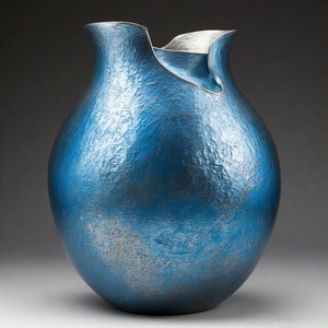 Vase bleu vintage WornCerulean avec bords en détresse Vase de sol en métal Floral en relief Design Home Decor Accent Statement - Product Image 5