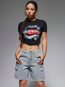 Pantalones cortos de mezclilla de cintura media para hombre de talla grande sólido Casual Slim 100% algodón ecológico transpirable verano - Product Image 3