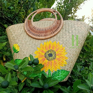 Sac fourre-tout Boho sac en jonc de mer à la mode sac à main en paille tissée sac de plage d'été plante dessin jonc de mer sac à main de HNH Craft Vietnam - Product Image 2