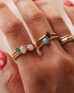 Pierre Turquoise Naturelle Fait Main Texture Marteau Or Rempli Femmes Personnaliser Tailles Fine Jewelry Bague en Argent En Gros En Vrac - Product Image 3