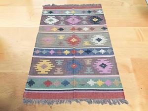 Alfombra de área de tejido plano con patrón geométrico, lana acrílica, rectangular, estilo bohemio, base de yute, decoración para sala de estar - Product Image 2
