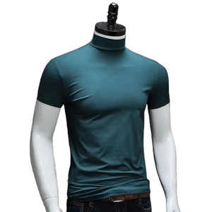 T-shirt en maille pour homme, style estival, grande taille, manches courtes, col roulé, coupe ajustée, séchage rapide, respirant, luxe - Product Image 1