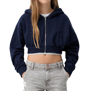 Vente en gros de sweat à capuche zippé court en coton de luxe avec logo personnalisé col à capuche saisonnier hiver design de poche supérieure vente style court - Product Image 1