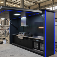 Cocina Exterior Modular Prefabricada Moderna y Portátil con Parrilla, Fregadero, Refrigerador, Gabinetes e Iluminación LED para Patio Trasero