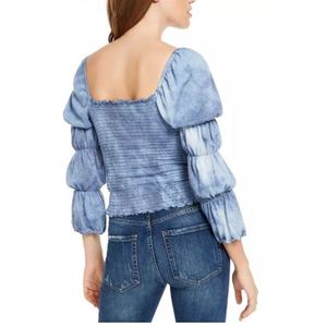 Top Junior Rewash Blu Medio Taglia XS, Tie-Dye con Arricciature e Bordo a Balze, Realizzato in Tessuto Lavorato a Maglia - Product Image 2