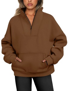Sweat à capuche décontracté pour femme, col montant, couleur unie, poche zippée, molleton filé, automne-hiver 2025 - Product Image 2