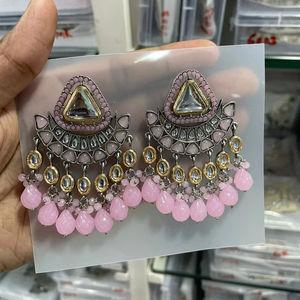 INDIAN LATEST TRADITIONAL KUNDAN HIGH <b>GOLD</b> PLATED WITH PEARL DESIGNER BEAUTIFUL FANCY KUNDAN EARRINGS <b>SET</b> for WOMEN and GIRLS - Product Image 1