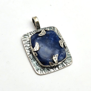 925 Sterling Silver Unisex Sodalite Pendentif 26x23mm Vintage Antique Look Rhodium Placage Designer Cadeau De Noël pour Les Fêtes - Product Image 6
