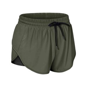 Women's High Waist Running Shorts Solid Olive Green Drawstring Quick Dry Sporty Fit Knitted Polyester Spandex - Product Image 1