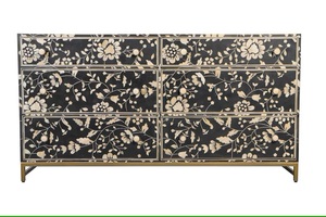 Table de chevet en incrustation d'os au design floral/Tiroir de poitrine en incrustation d'os personnalisé de l'artisanat indien pour poli à la main - Product Image 4