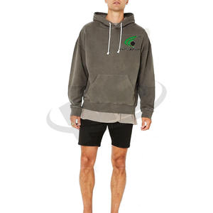 Venta al por mayor de fábrica de lavado ácido sudaderas con capucha para los hombres básicos ropa informal de algodón mezclado urbano Streetwear Sudadera con capucha de gran tamaño - Product Image 5