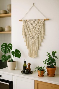 Hermoso Tapiz de Macramé Blanco para Decoración del Hogar, Estilo Boho, para Sala de Estar, Dormitorio y Regalos, de la India - Product Image 2
