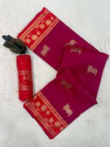 Vêtements pour femmes de haute qualité pour les festivals, sari indien en tissu de soie doux, bordure contrastée, robe traditionnelle, style sud-indien - Product Image 4