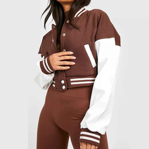 Veste bomber en laine de haute qualité sur mesure, manches en cuir véritable, vente chaude 2024, veste bomber pour femmes sur mesure - Product Image 6