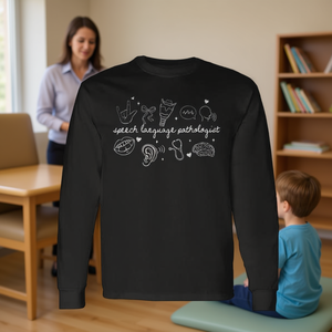 เสื้อยืดแขนยาวสำหรับนักบำบัดทางภาษาศาสตร์ (SLP) เสื้อผ้าส่งเสริมการบำบัดทางภาษา - Product Image 3