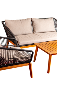 ชุดโต๊ะกาแฟไม้อะคาเซียทันสมัยกรอบโลหะสีดำขาไม้สีดำเชือกไนล่อนทอสำหรับโรงแรมห้องนั่งเล่นกลางแจ้งผ้า - Product Image 5