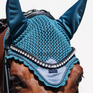 Breathable crochet horse ear <b>bonnet</b> lightweight washable design Pakistan made equestrian fly <b>bonnet</b> for comfort performance - Product Image 5