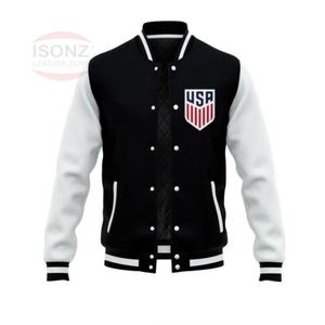 Abrigo de iniciación Retro con logotipo personalizado para hombre, chaqueta deportiva cómoda de colores llamativos, color negro - Product Image 1