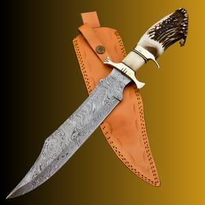 Cuchillo Bowie de Supervivencia, Caza y Camping, Personalizado al por Mayor, OEM/ODM, Acero de Damasco, Mango de Hueso de Camello - Product Image 3