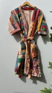 ที่ดีที่สุดคุณภาพทําด้วยมือหลายเย็บปะติดปะต่อกันผ้าฝ้าย Kantha แจ็คเก็ตผู้หญิงยาววินเทจผ้านวมเสื้อหนาวสบายๆฟรีขนาด - Product Image 3