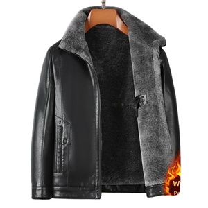 แจ็กเก็ตหนังแท้บุผ้าแคนวาสหนาสำหรับชายสูงอายุวัยกลางเสื้อหนาวทรงหลวมลำลอง - Product Image 3