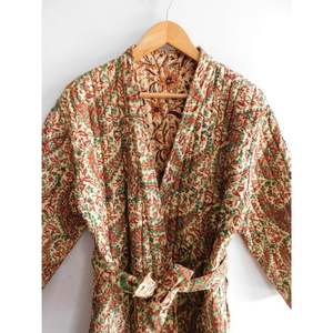 Cotton Women Wear Winter <b>Kimono</b> Bathrobe Floral Print Long Indian Handmade Long Sleeve Jacket Night Wear Cotton Bath Robe - Product Image 3