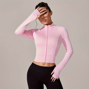Premium Custom Logo Stylish Women Sports Running <b>Yoga</b> <b>Jacket</b> Drawstring Full Zip Track Turtleneck Gym Workout Top Quality - Product Image 1