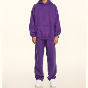 Custom Hoodie and Sweatpants Set Tracksuit Men Boxy Fit Cropped Double Zipper Thick Cotton Heavy Weight Tracksuits - Product Image 1