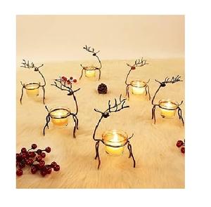 2024 CHRISTMAS METAL FORMA DE CIERVO TEALIGHT PORTAVELAS CON VIDRIO Navidad Reno Tealight Candelabros - Product Image 3