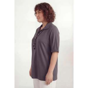 Blusa modal de talla grande con lazo en el cuello, color negro - Product Image 2