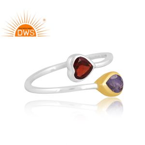 Meilleure vente Bague réglable en argent sterling fin Tanzanite naturelle et grenat avec pierres précieuses Fabricant de bijoux personnalisé - Product Image 3